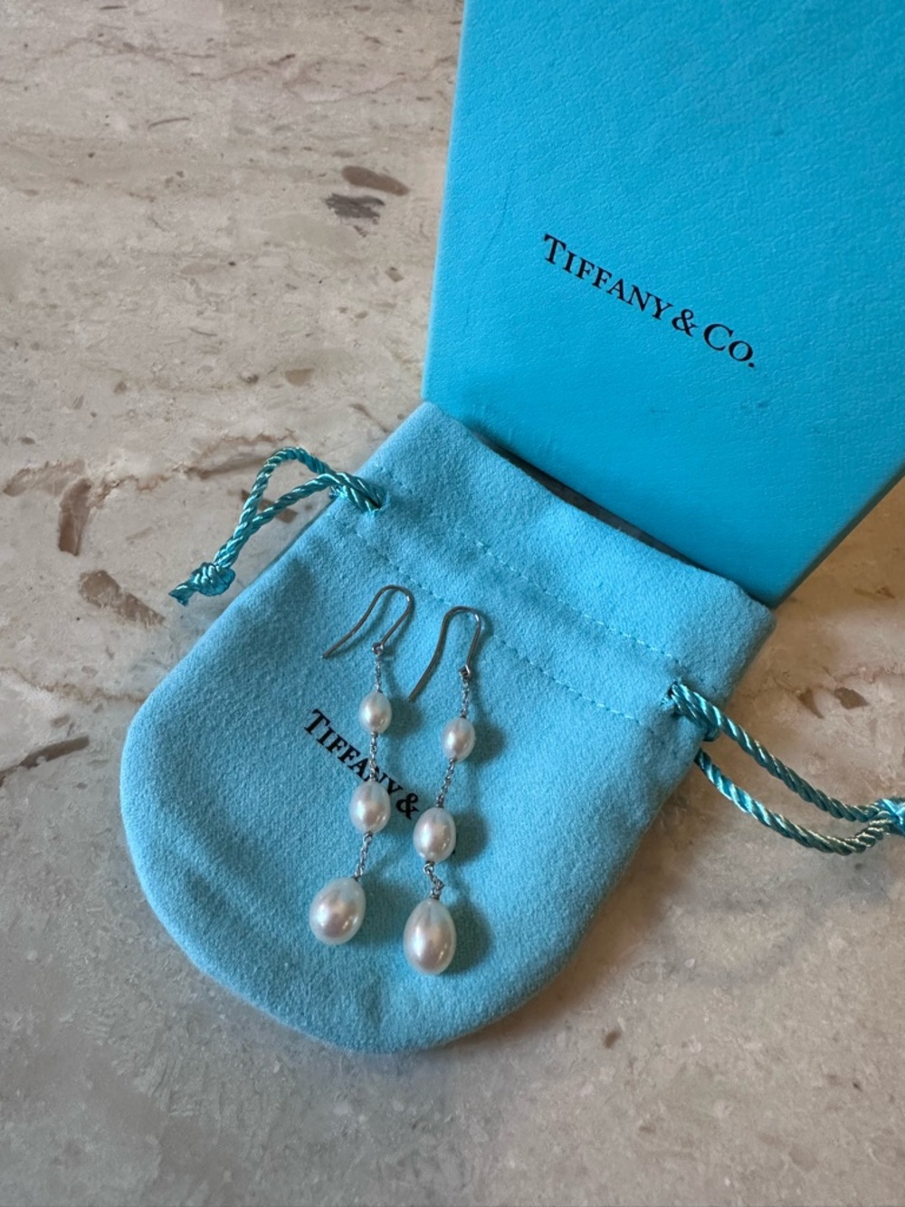 Tiffany & Co Elsa Peretti Sterling Silver Dangle Earrings - White Pearls